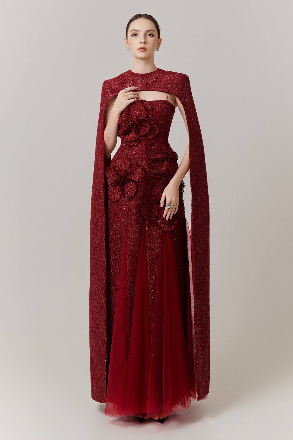 Preston Cape Sleeve Applique Maxi Dress