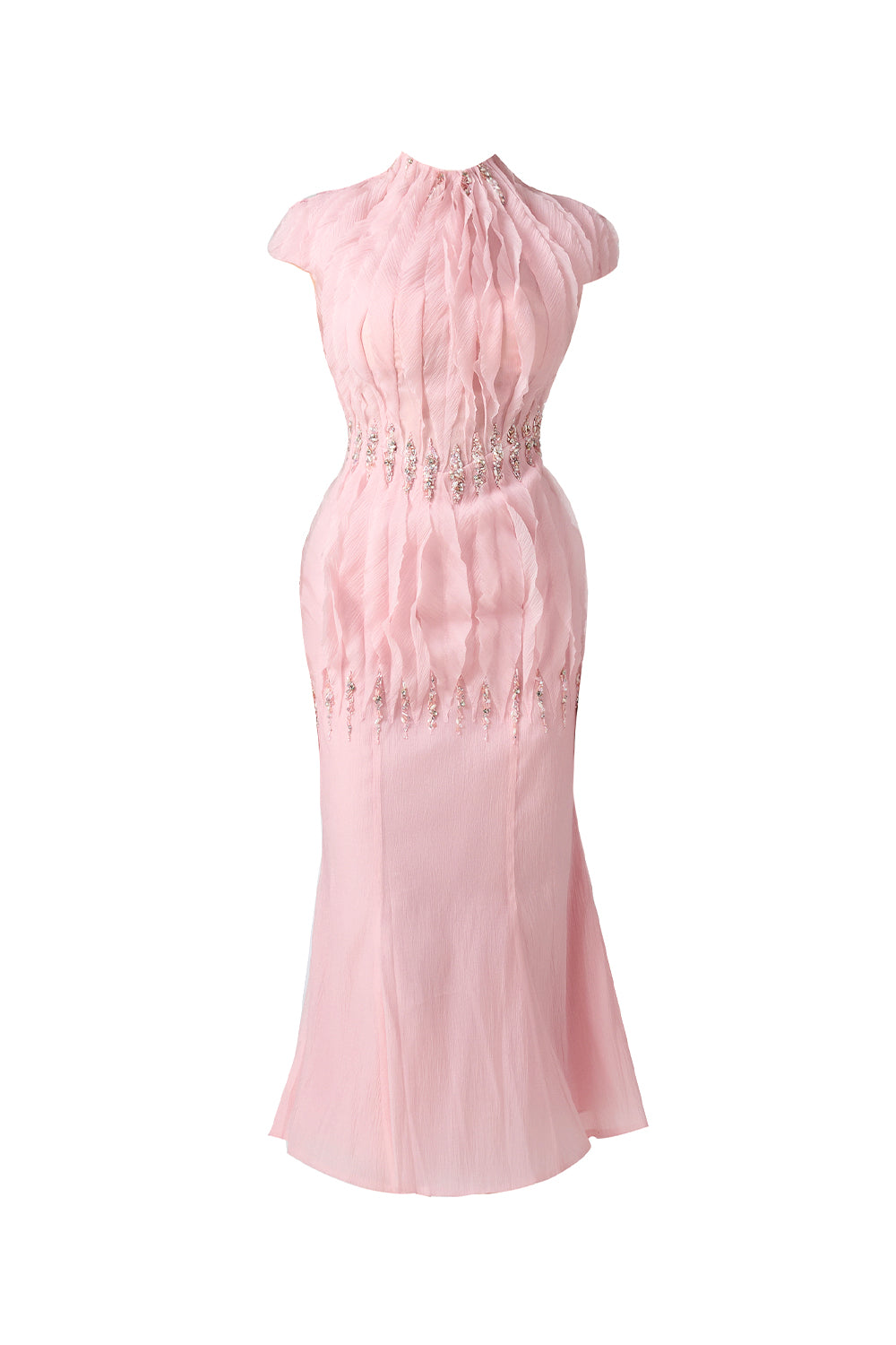 Women's Jabari Trumpet High Neck Organza Midi Dress XS/S/M/L/XL/Customize Pink Happy Clothing Women's Jabari Trumpet High Neck Organza Midi Dress XS/S/M/L/XL/Customize Pink Happy Clothing