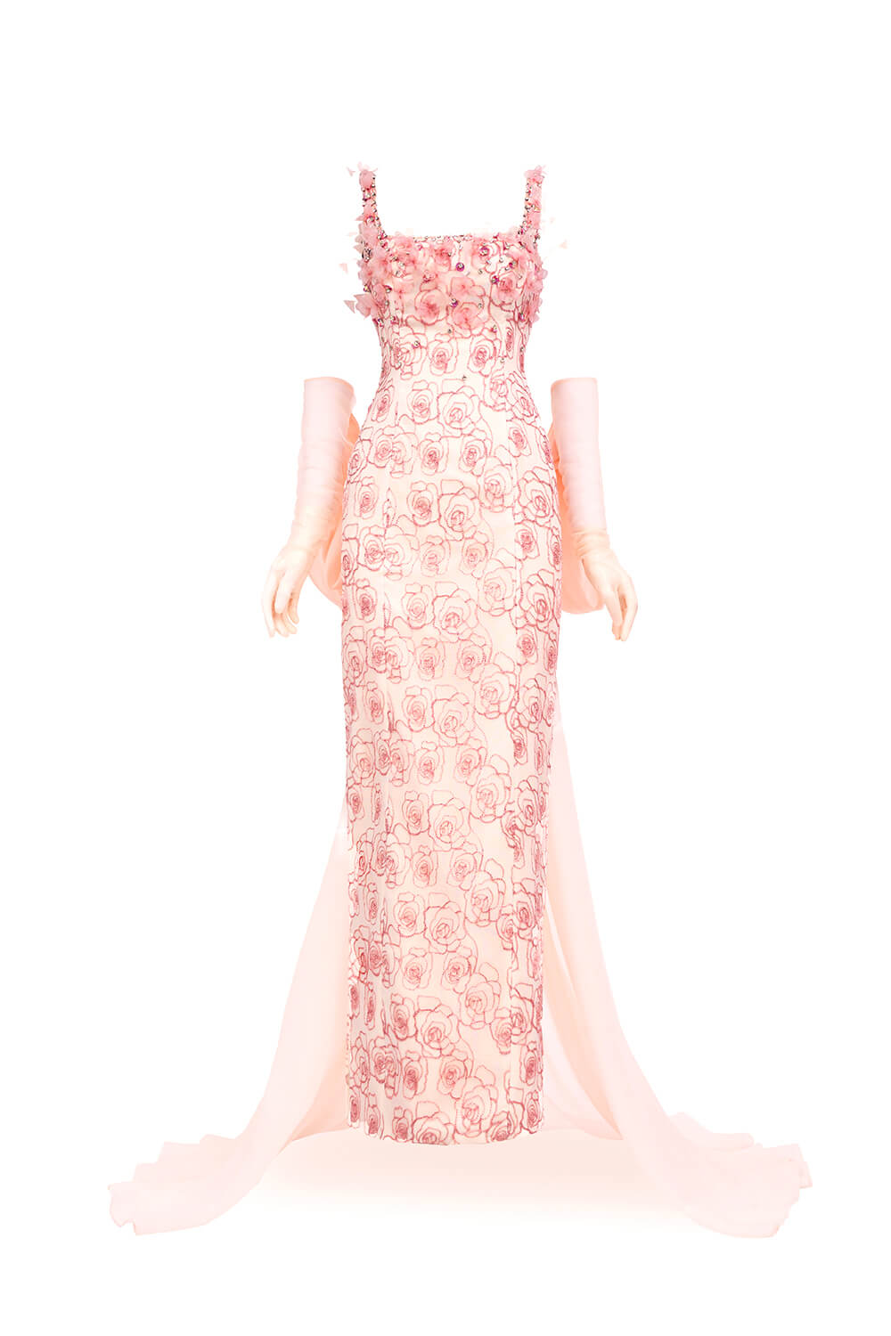 pink polyester dress Elyse Sheath Extended Flap Polyester Maxi Dress