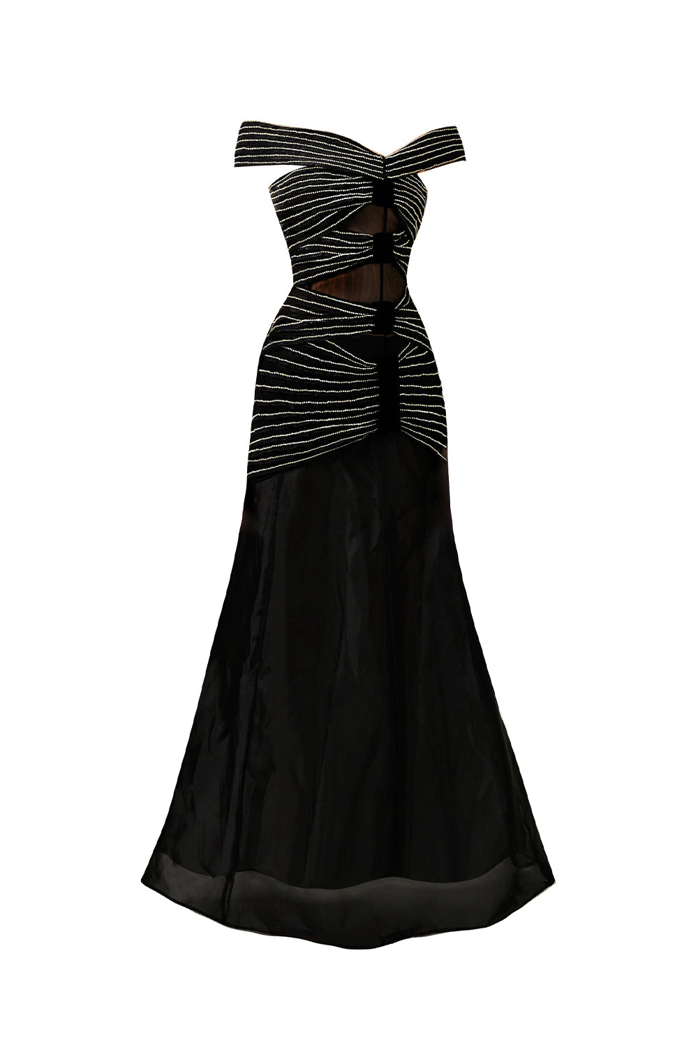 Women's Hodges Drop Waist Off-Shoulder Organza Floor Length Dress XS/S/M/L/XL/Customize Black Happy Clothing Women's Hodges Drop Waist Off-Shoulder Organza Floor Length Dress XS/S/M/L/XL/Customize Black Happy Clothing
