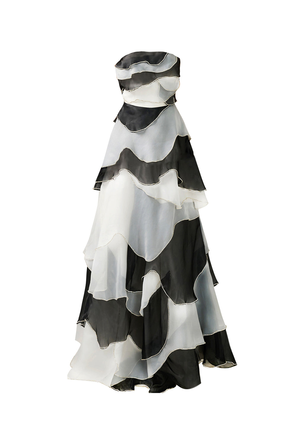 black and white organza dress Black and White Puffy-Sleeve Organza Cancan Show Dress