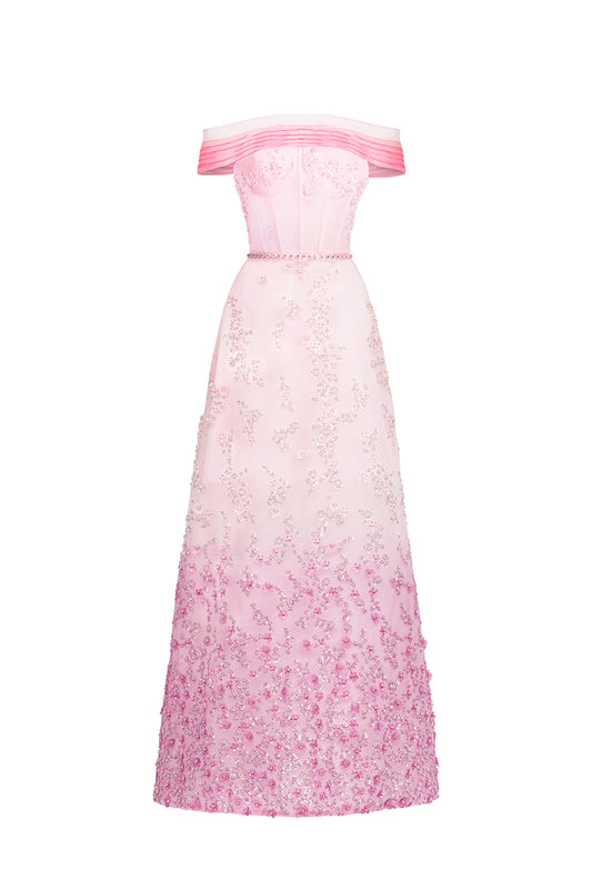 Lauryn A-line Off-Shoulder Polyester Maxi Dress