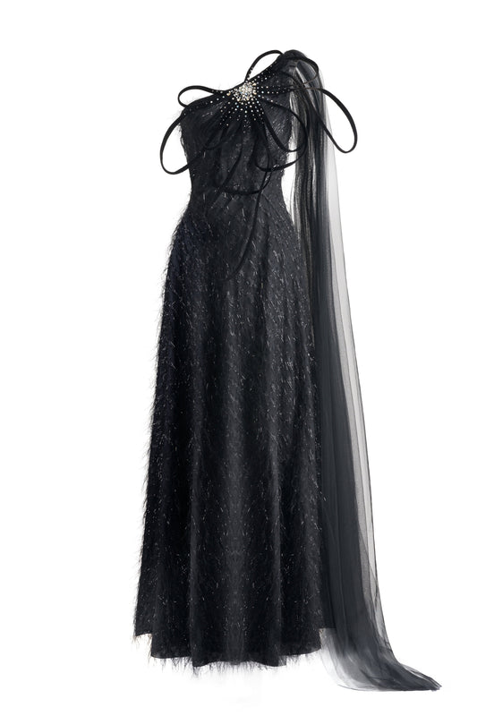 Delaney A-line One Shoulder Organza Maxi Dress