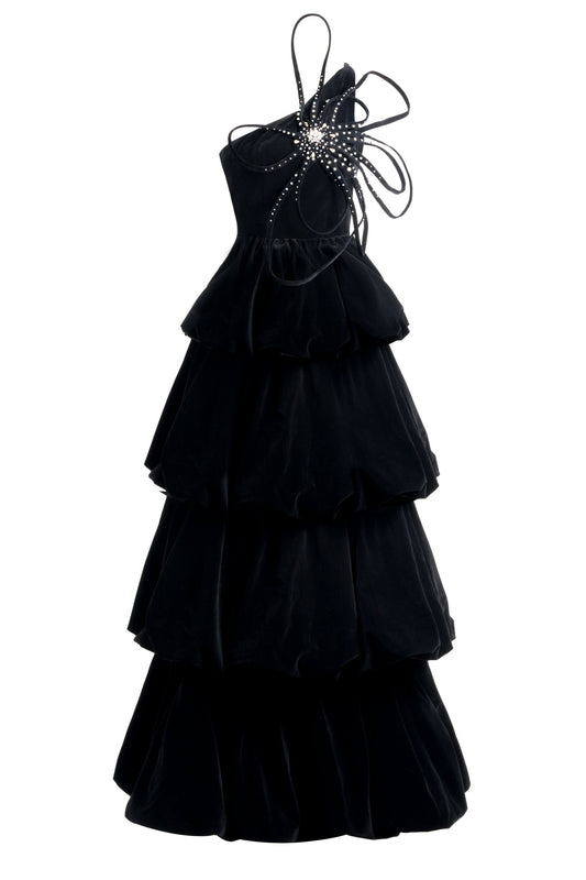 Addyson Bubble Layered Velvet Maxi Dress