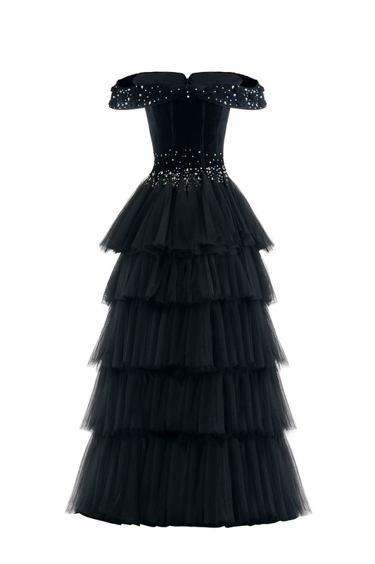 Paige Layered Off-Shoulder Organza Maxi Dress