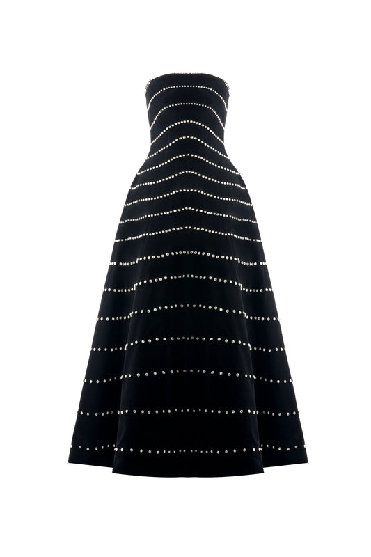 Greta A-line Straight Across Neck Velvet Maxi Dress