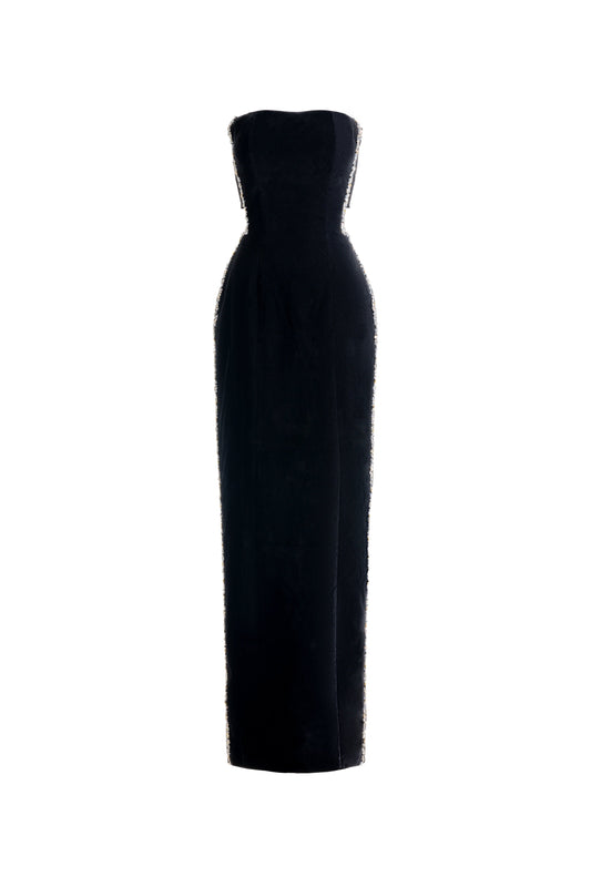 Anais Sheath Straight Across Neck Velvet Maxi Dress