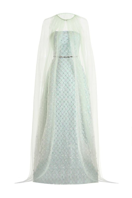 Zahra A-line Cape Shoulder Polyester Maxi Set