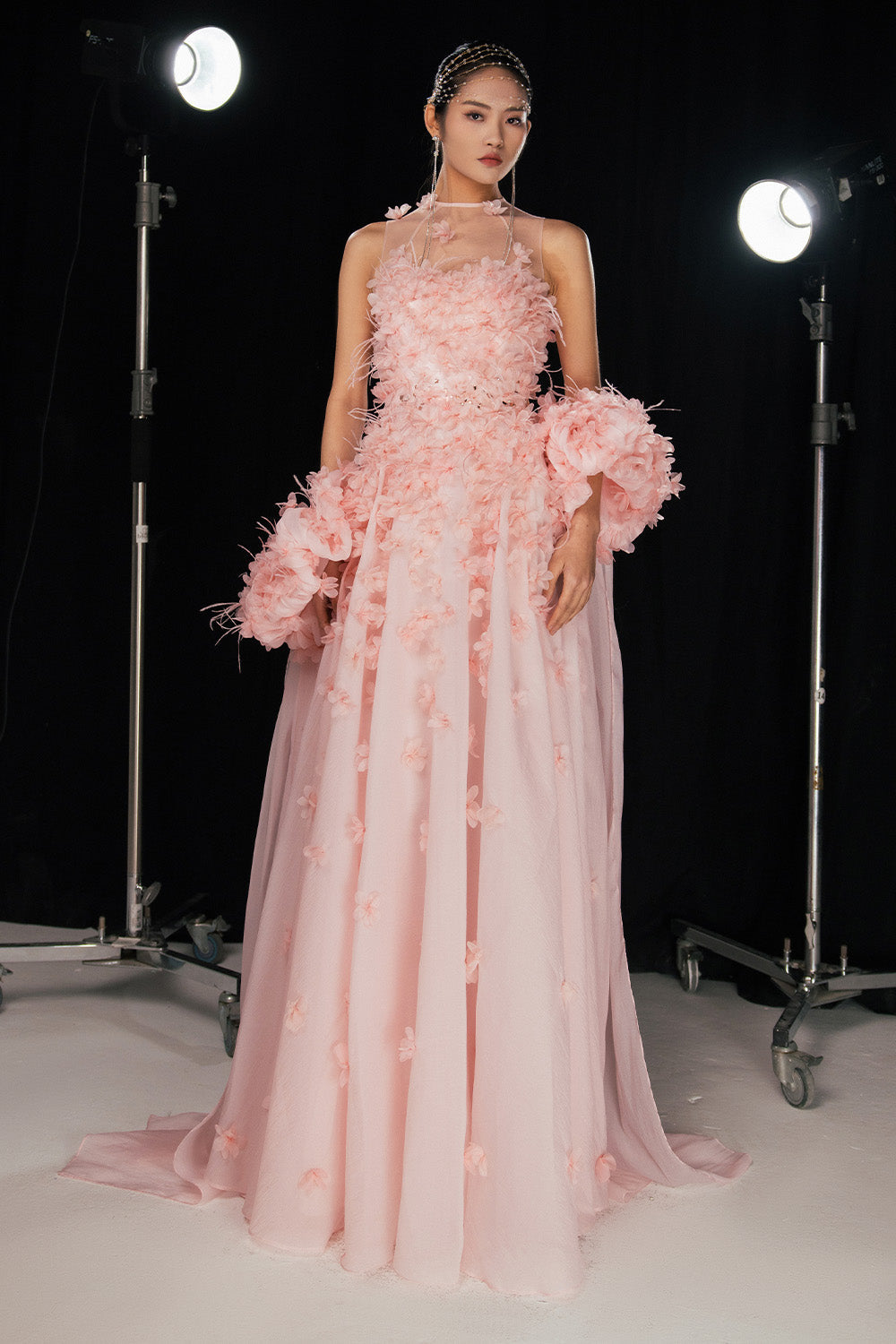 Novak Ball Gown Flower Applique Silk Organza Floor Length Dress