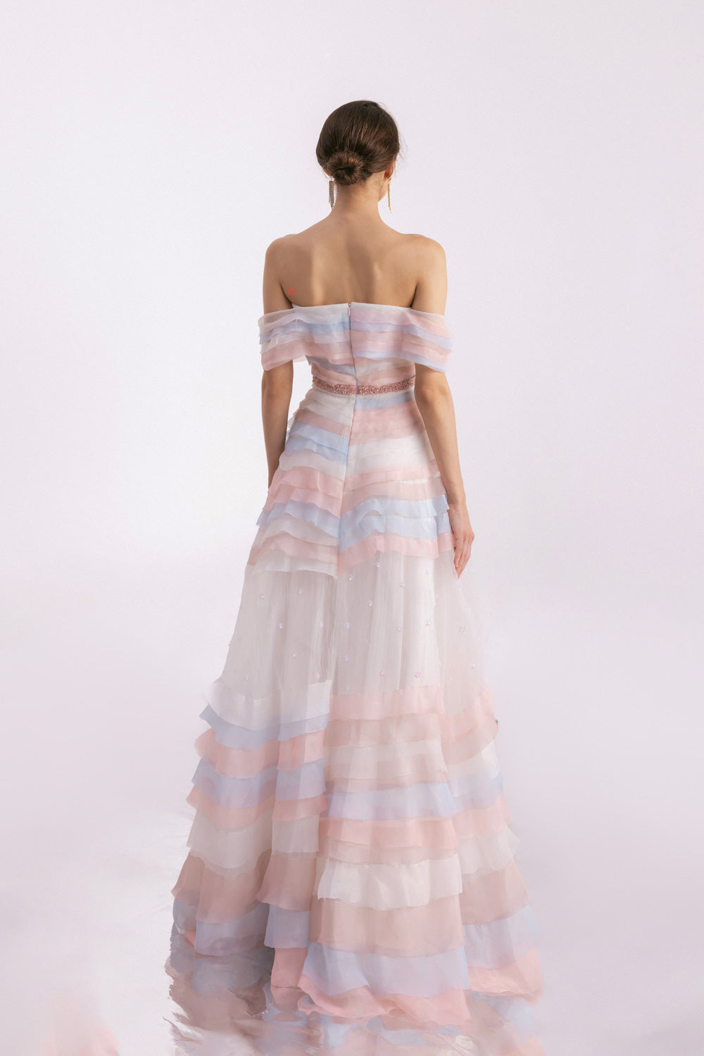 Dallasy Fit and Flare Off-Shoulder Organza Floor Length Dress
