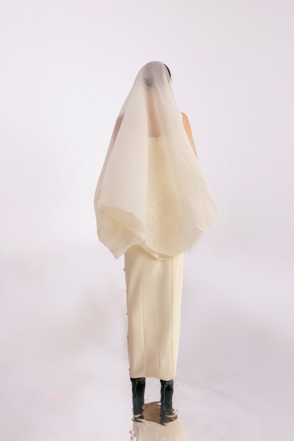 Sylvia Sheath Square Neck Twill Floor Length Dress