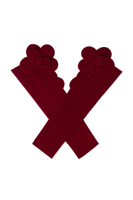 Amora Flower Applique Velvet Gloves