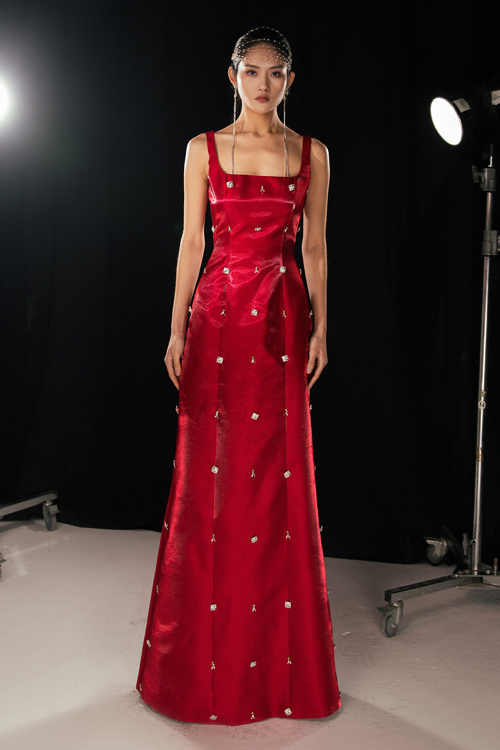 Morales A-line Square Neck Taffeta Silk Floor Length Dress