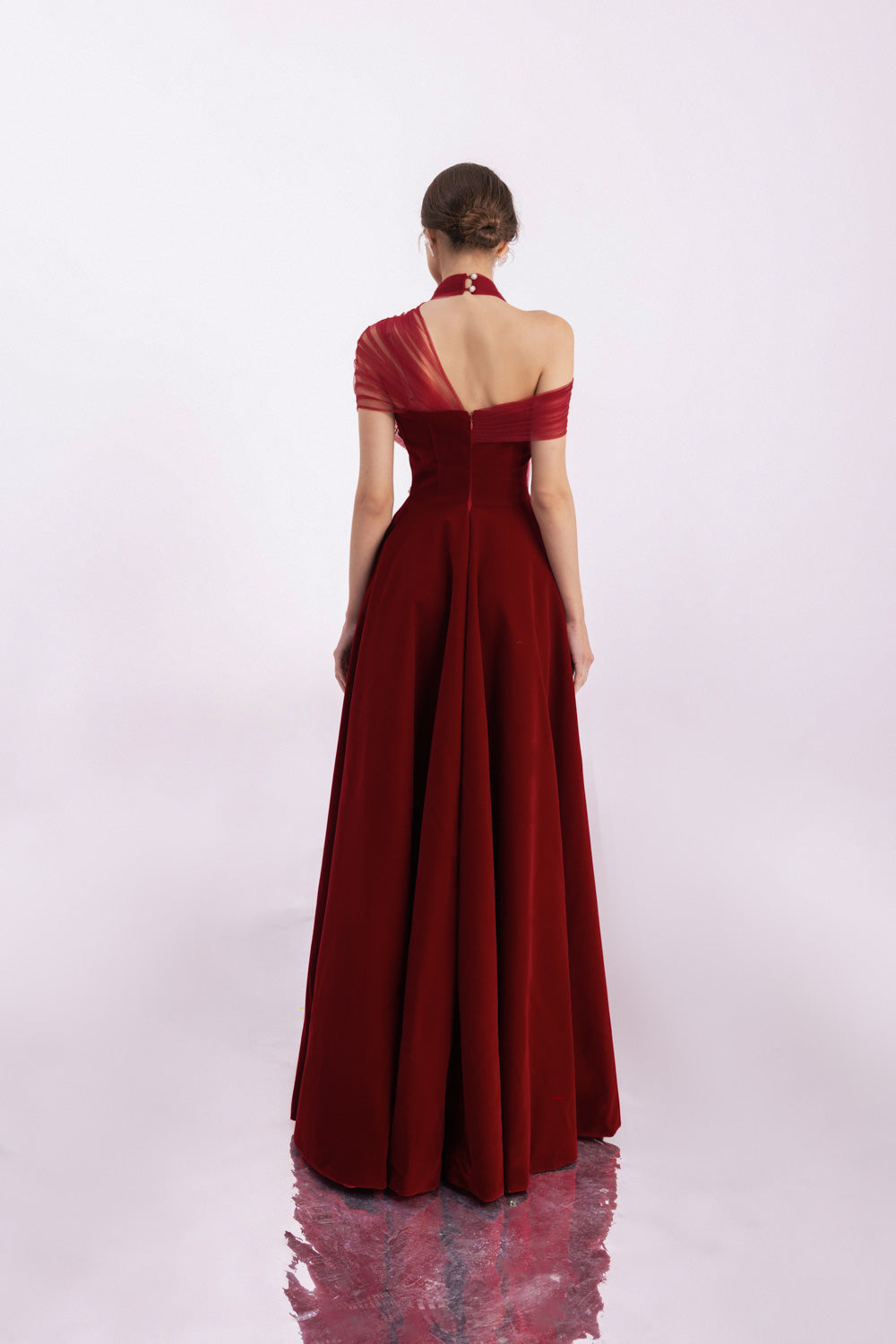 Duarte Fit and Flare Crossover Mesh Silk Floor Length Dress