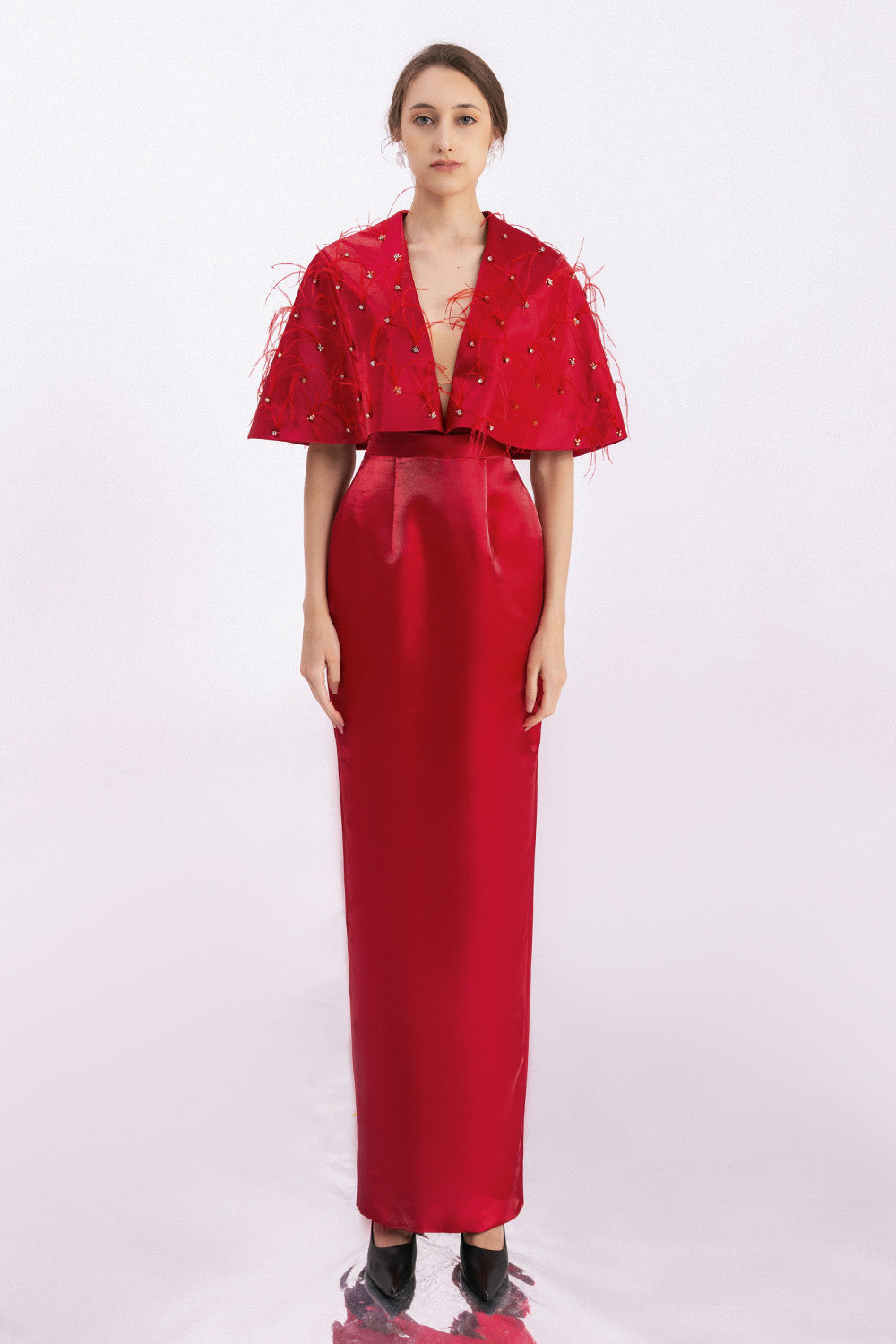 Daleyza Sheath V-Neck Taffeta Floor Length Dress