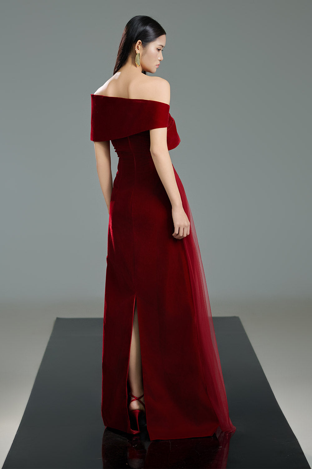 Lester A-line Side Pleated Polyester Floor Length Dress