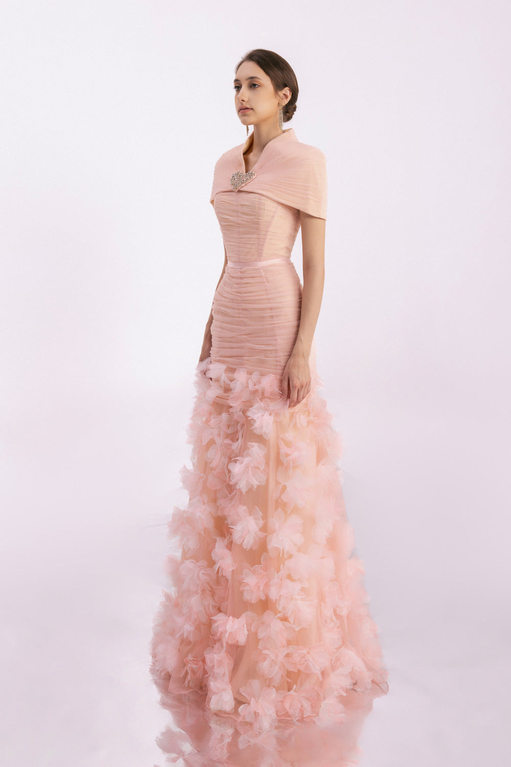 Olson Mermaid Cape Shoulder Organza Floor Length Dress