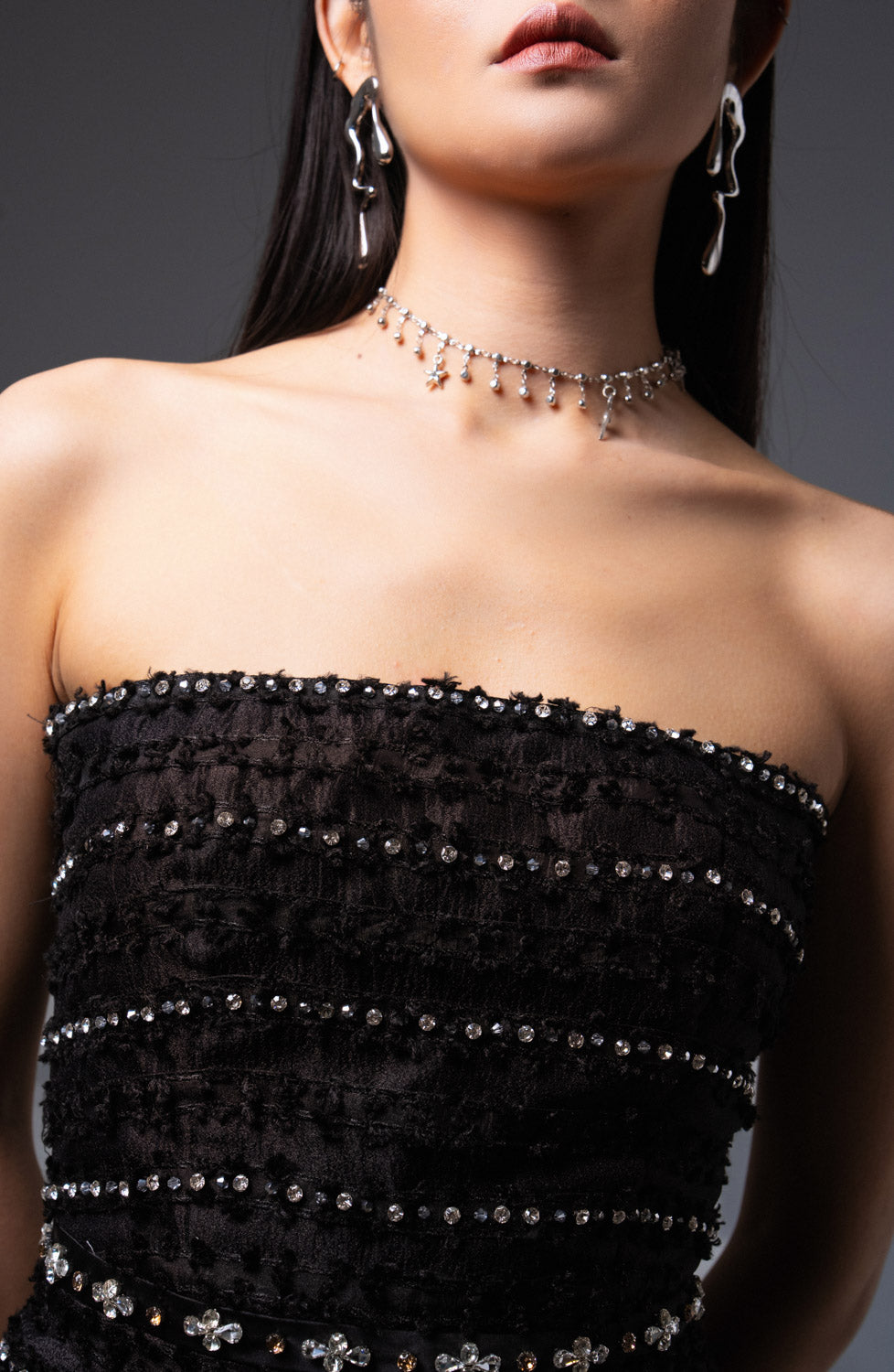 Birdie Fit and Flare Stone Organza Maxi Dress