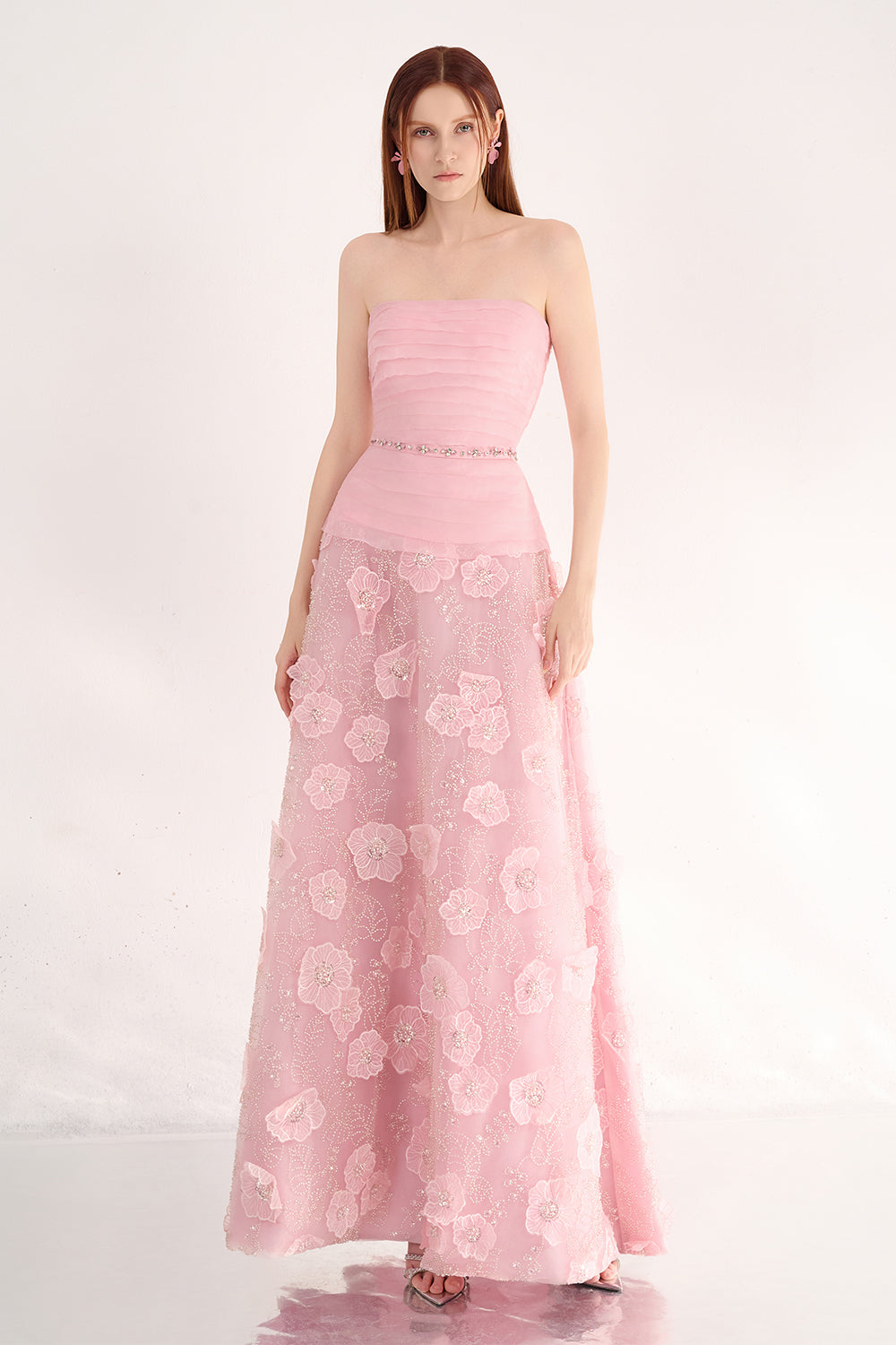 Juliet A-line Flower Applique Polyester Maxi Dress