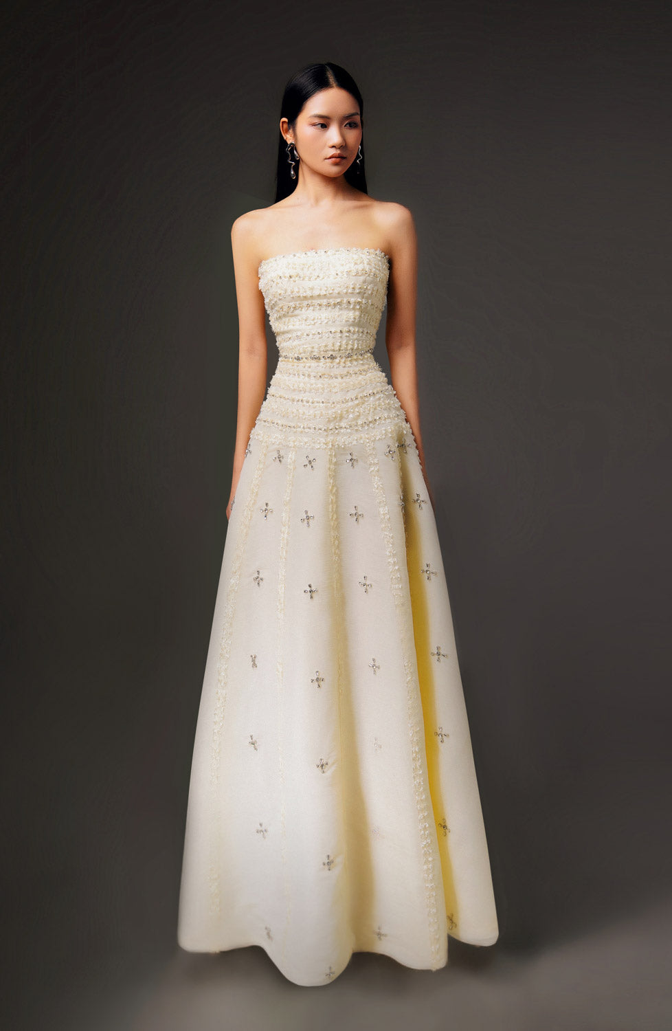 Birdie Fit and Flare Stone Organza Maxi Dress