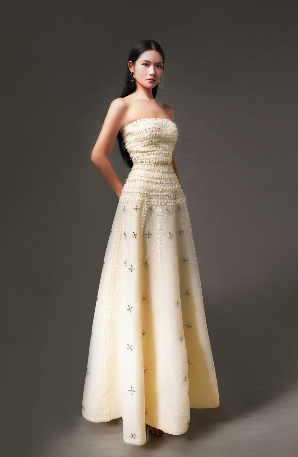 Birdie Fit and Flare Stone Organza Maxi Dress