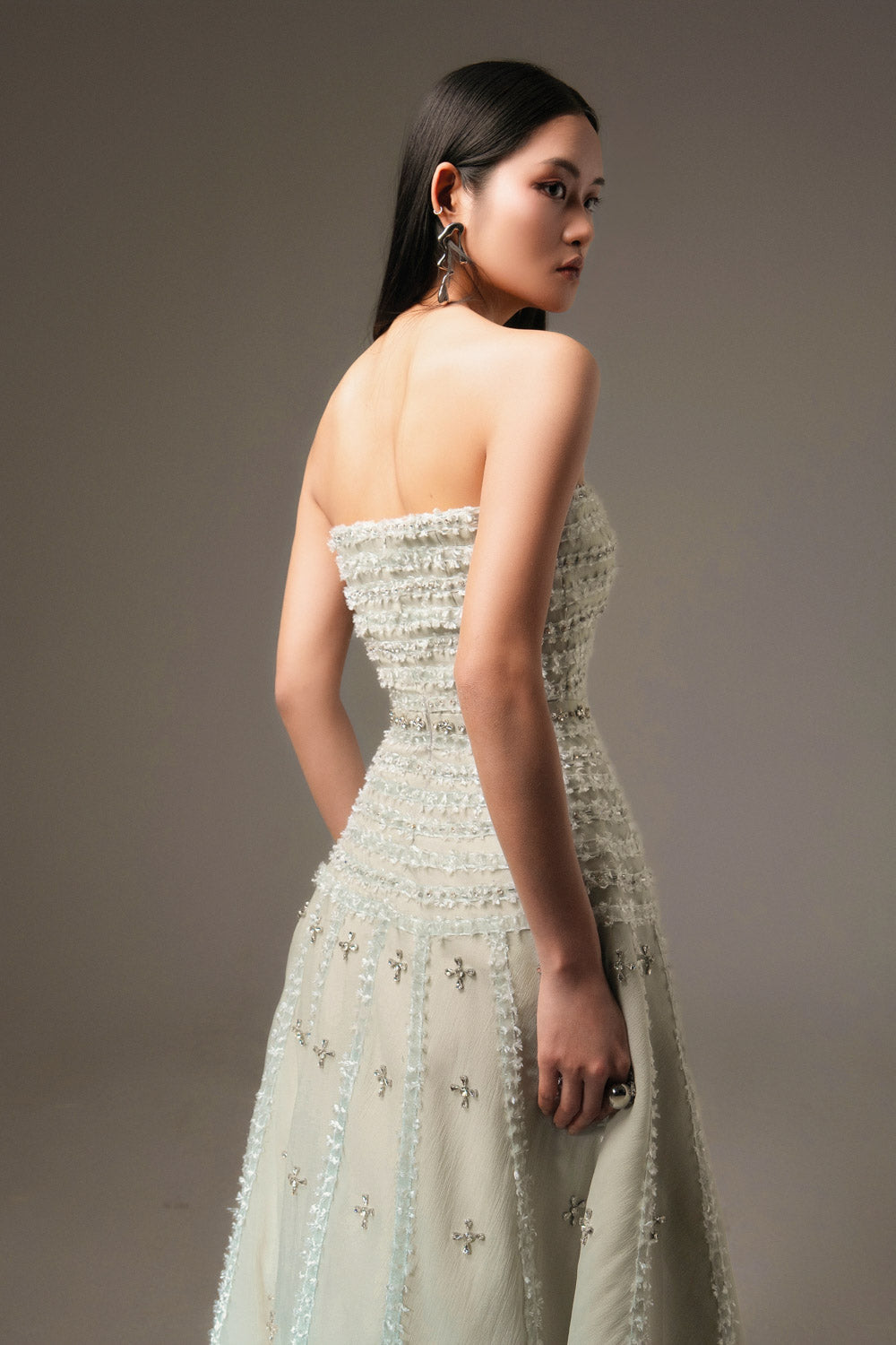 Birdie Fit and Flare Stone Organza Maxi Dress