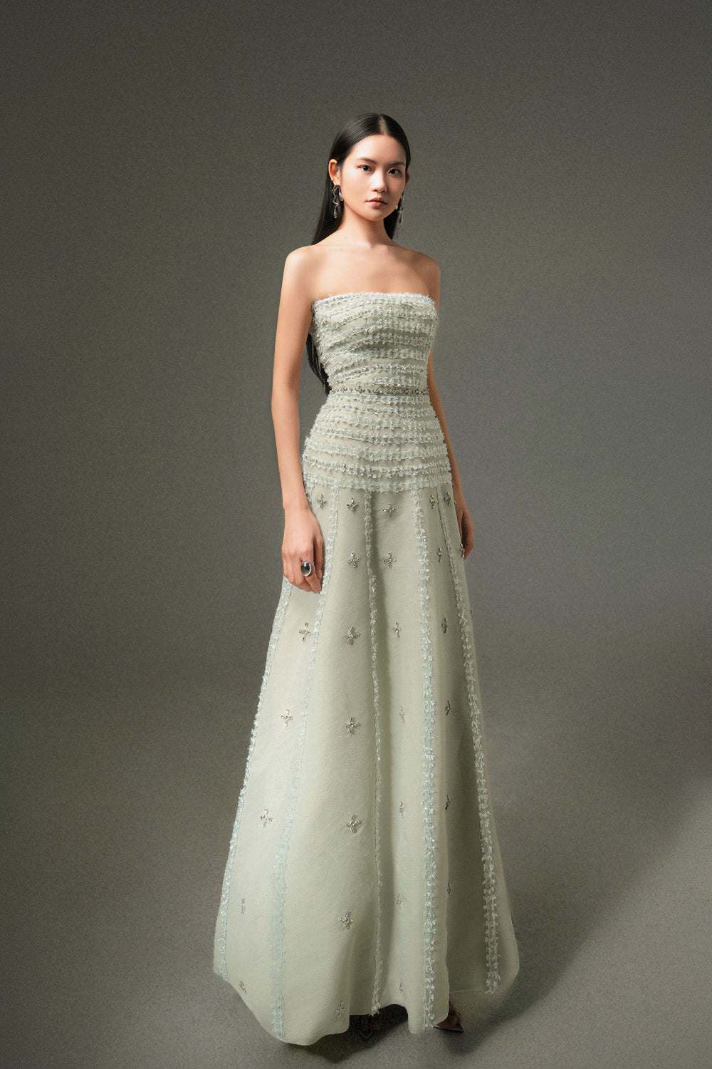 Birdie Fit and Flare Stone Organza Maxi Dress