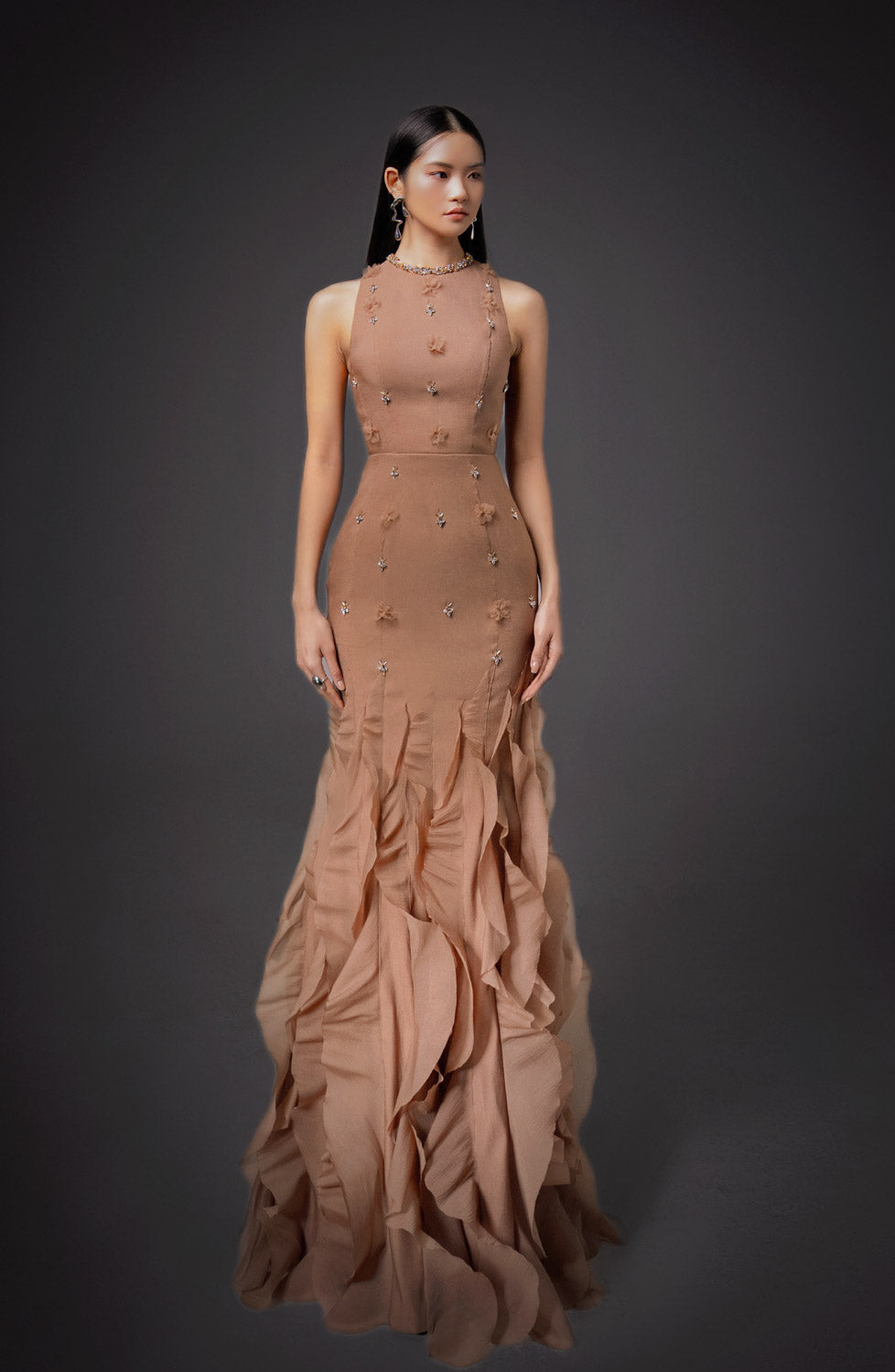 Potter Mermaid Jewel Neck Organza Floor Length Dress