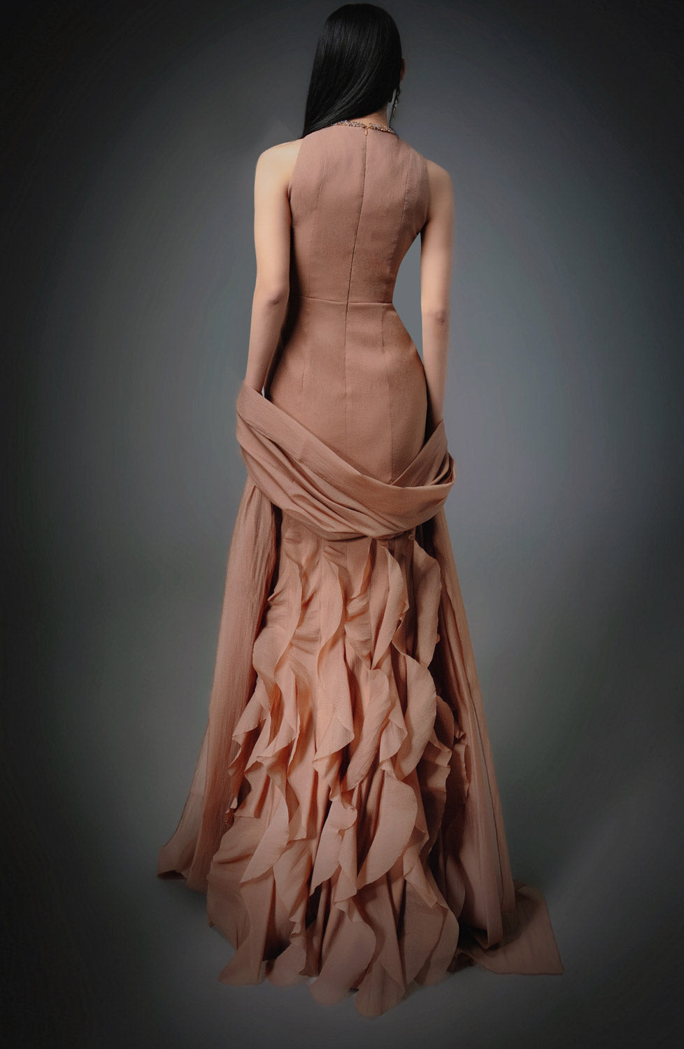 Potter Mermaid Jewel Neck Organza Floor Length Dress