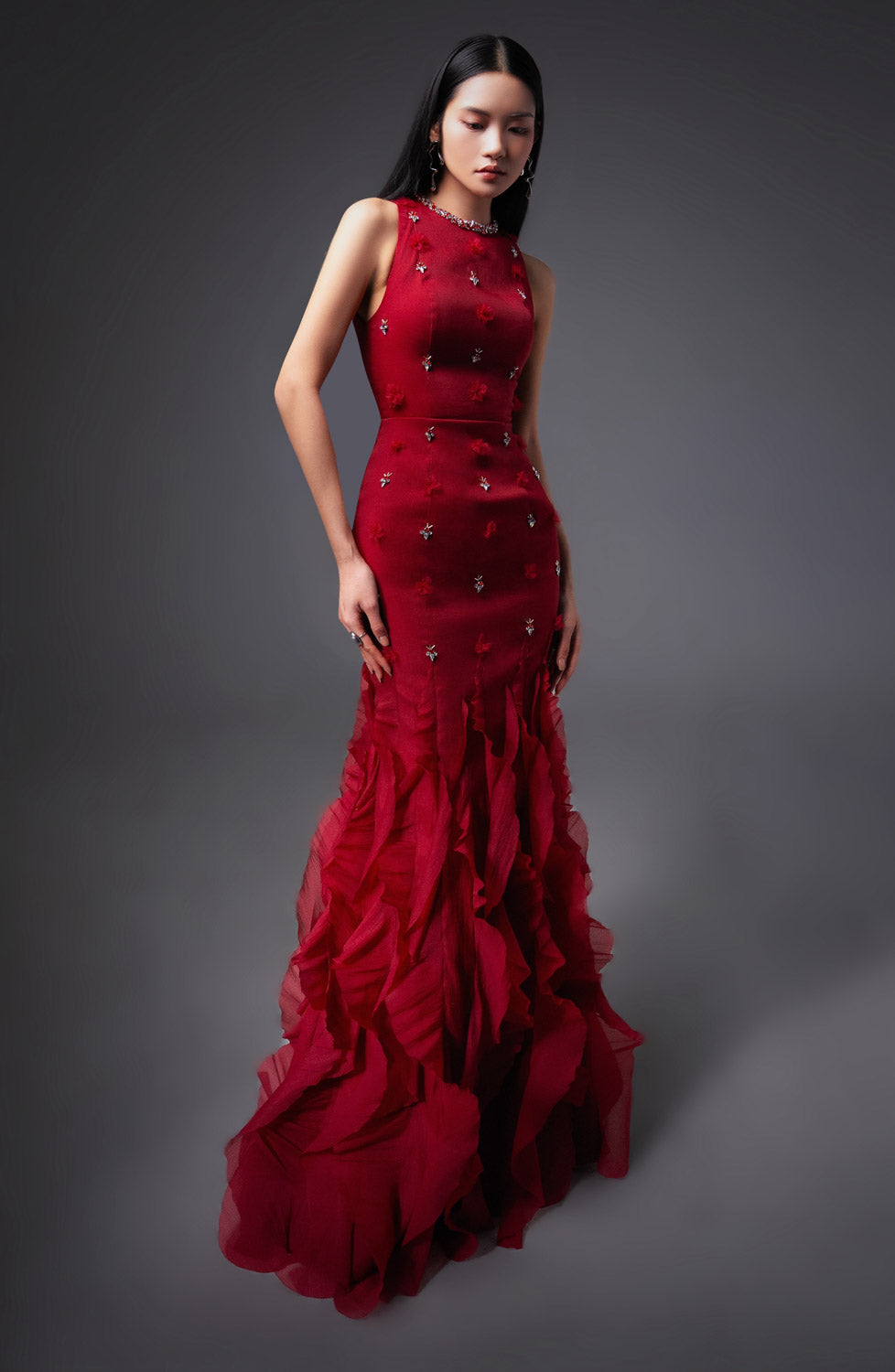 Potter Mermaid Jewel Neck Organza Floor Length Dress