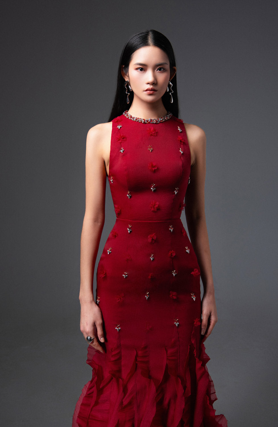 Potter Mermaid Jewel Neck Organza Floor Length Dress