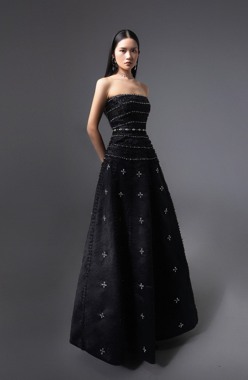 Birdie Fit and Flare Stone Organza Maxi Dress