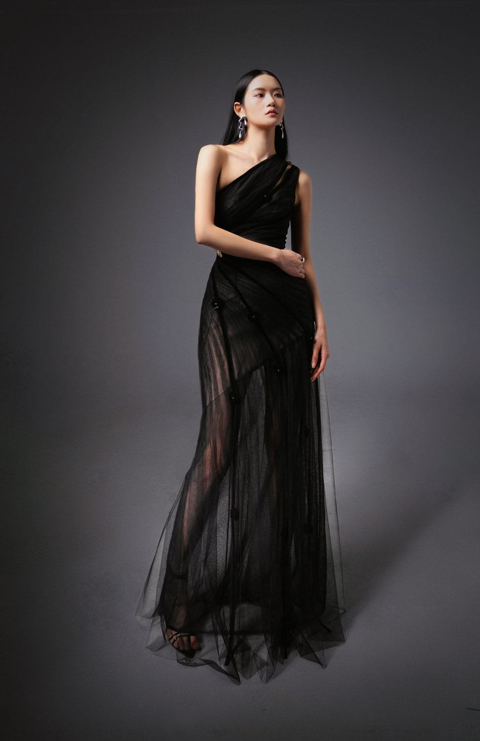 Makenna A-line One Shoulder Polyester Floor Length Dress