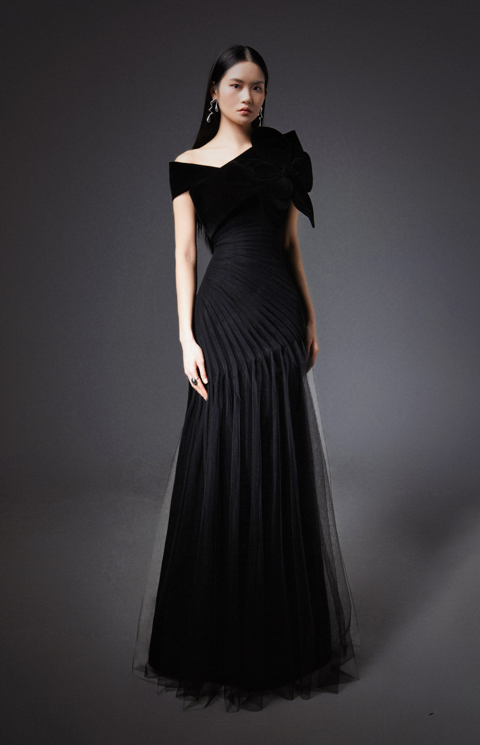 Lester A-line Side Pleated Polyester Floor Length Dress