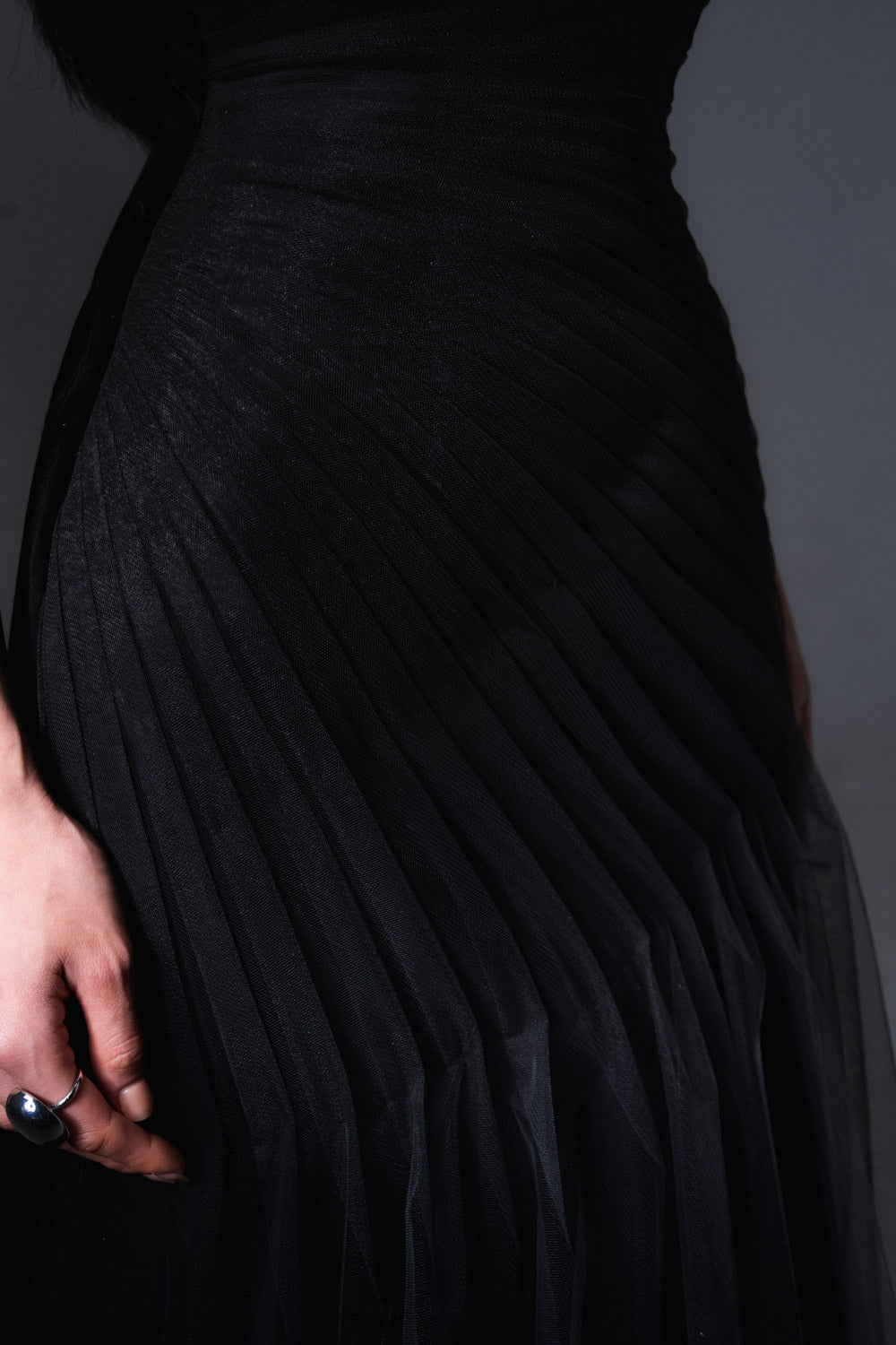 Lester A-line Side Pleated Polyester Floor Length Dress