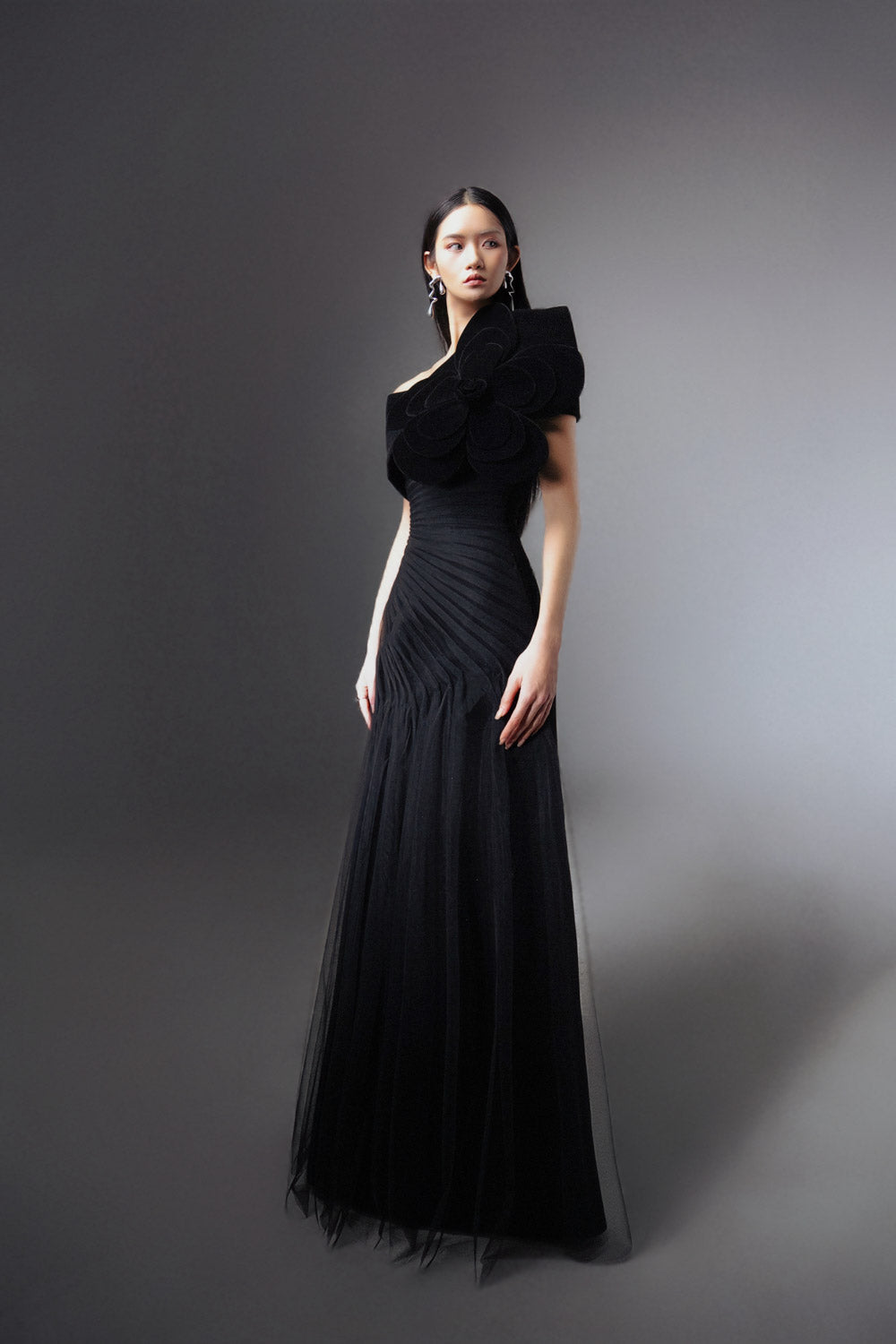 Lester A-line Side Pleated Polyester Floor Length Dress
