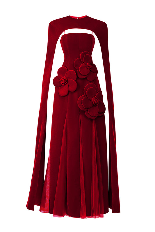 Damari A-line Flower Applique Polyester Maxi Set