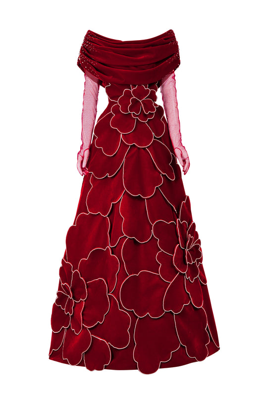 Charli Ball Gown Bead Velvet Maxi Dress