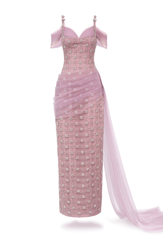 Sienna Sheath Cold Shoulder Sleeved Polyester Maxi Dress