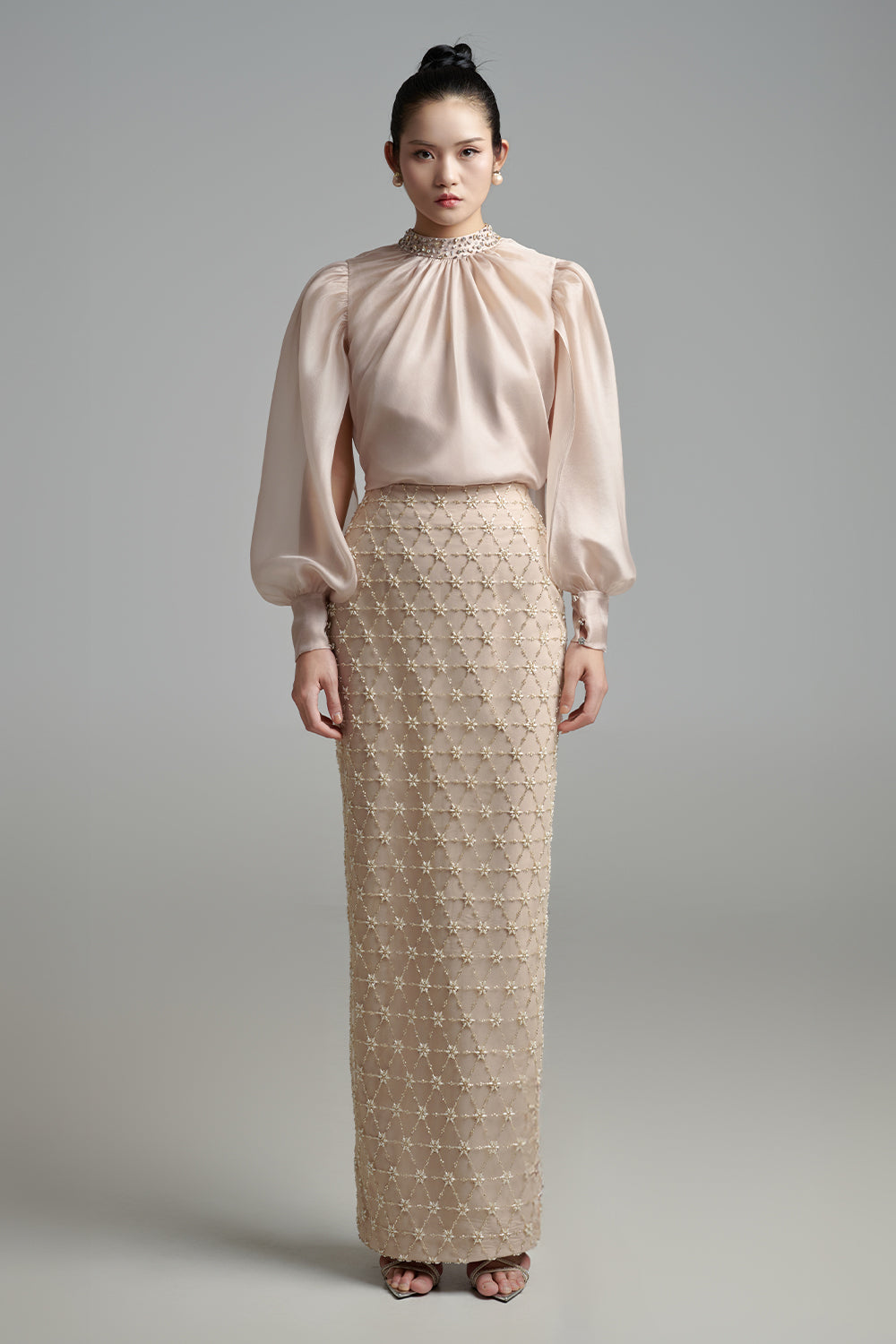 Dylan Sheath Puffy Sleeved Polyester Maxi Set