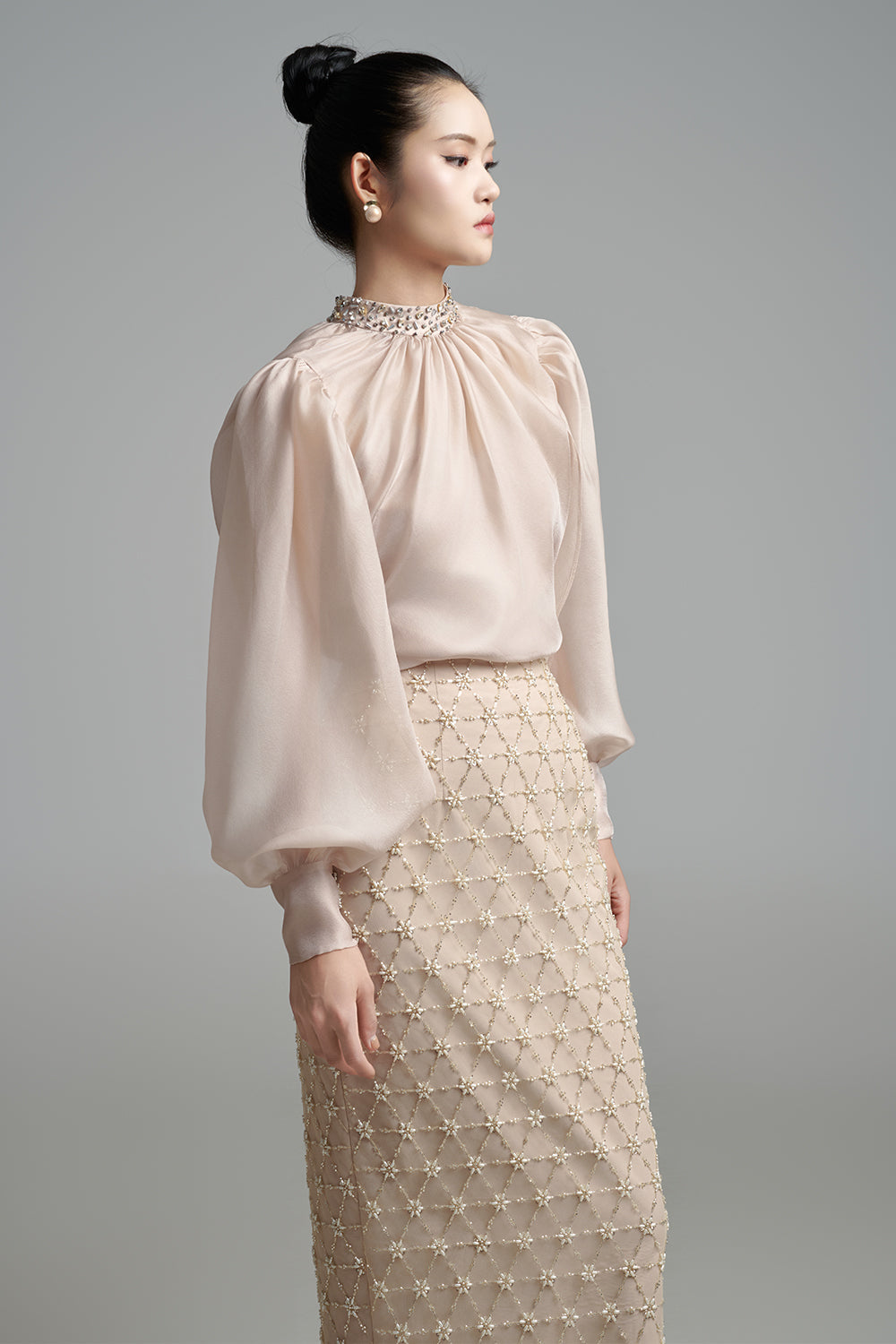 Dylan Sheath Puffy Sleeved Polyester Maxi Set