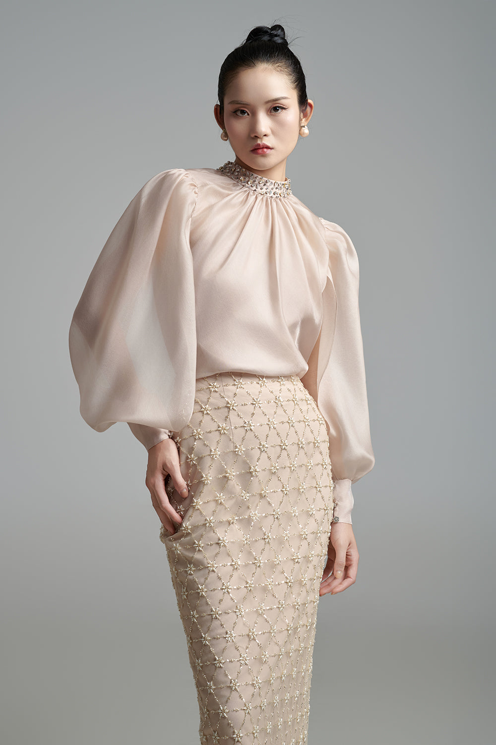 Dylan Sheath Puffy Sleeved Polyester Maxi Set