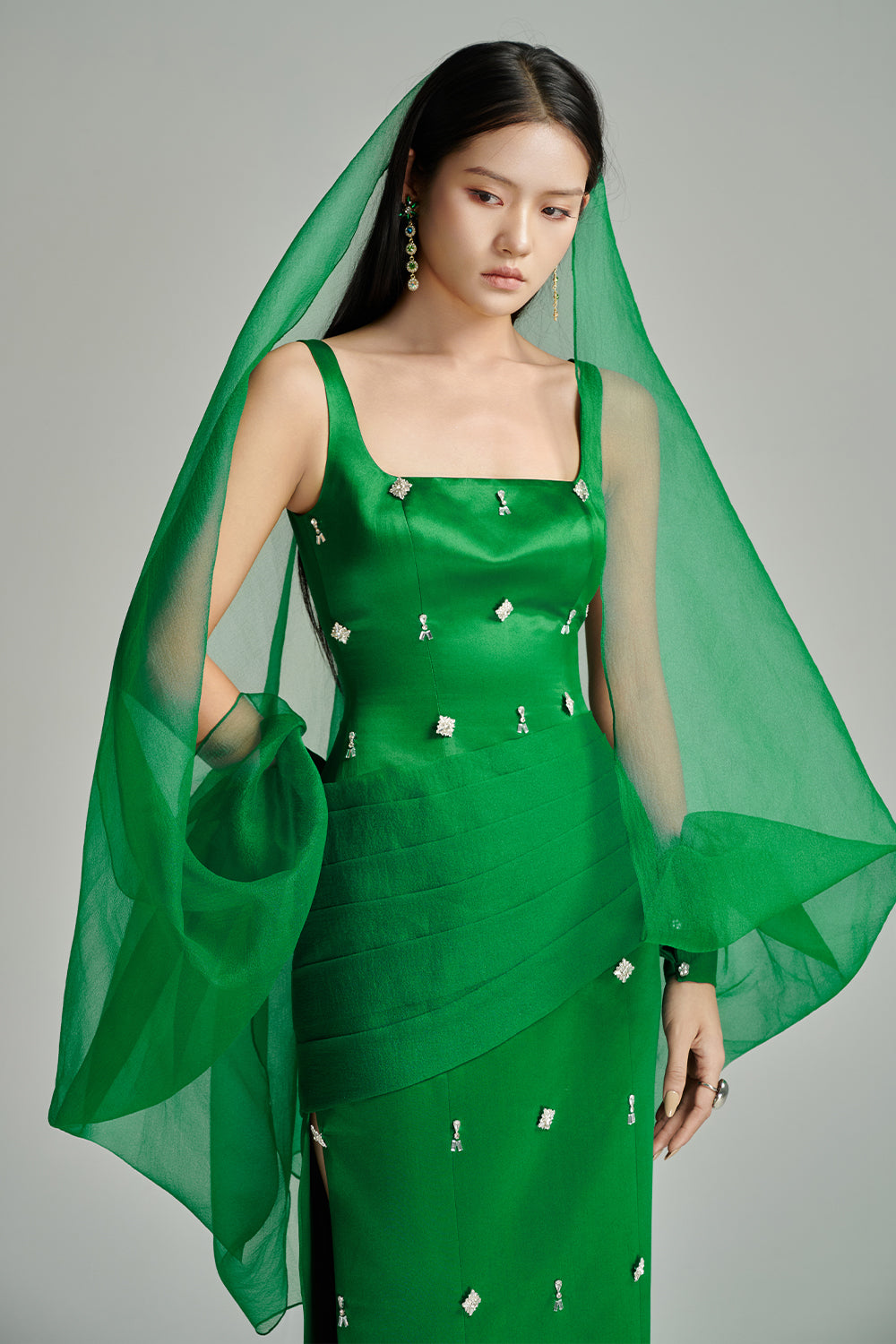 Sylvia Sheath Square Neck Twill Floor Length Dress