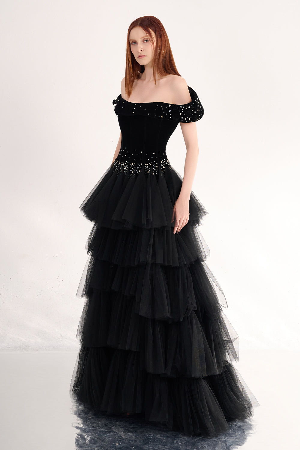 Paige Layered Off-Shoulder Organza Maxi Dress