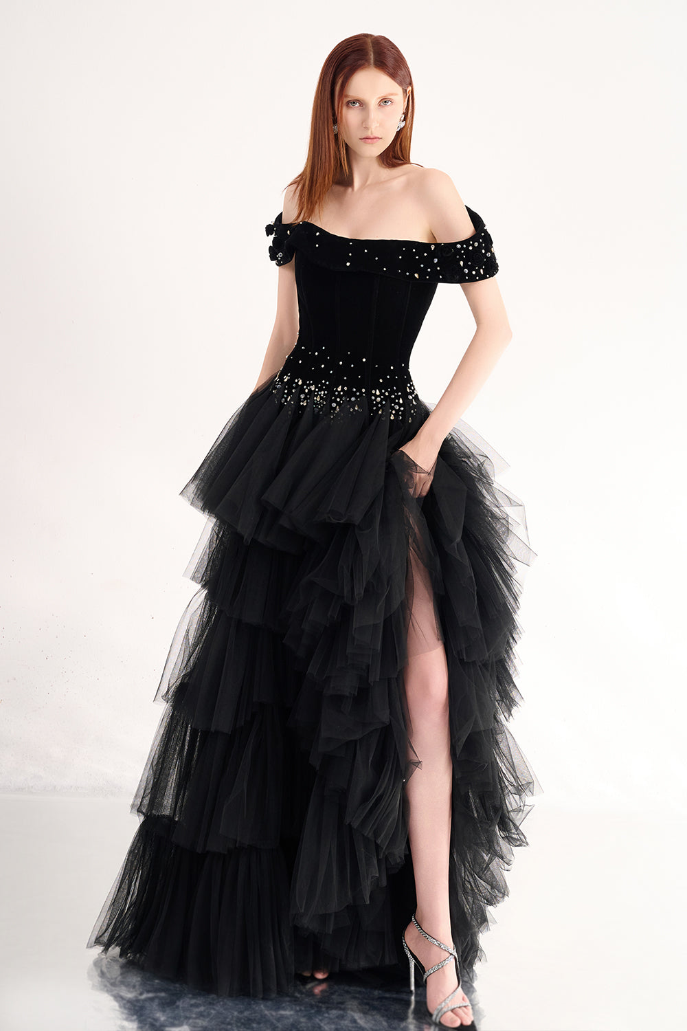Paige Layered Off-Shoulder Organza Maxi Dress