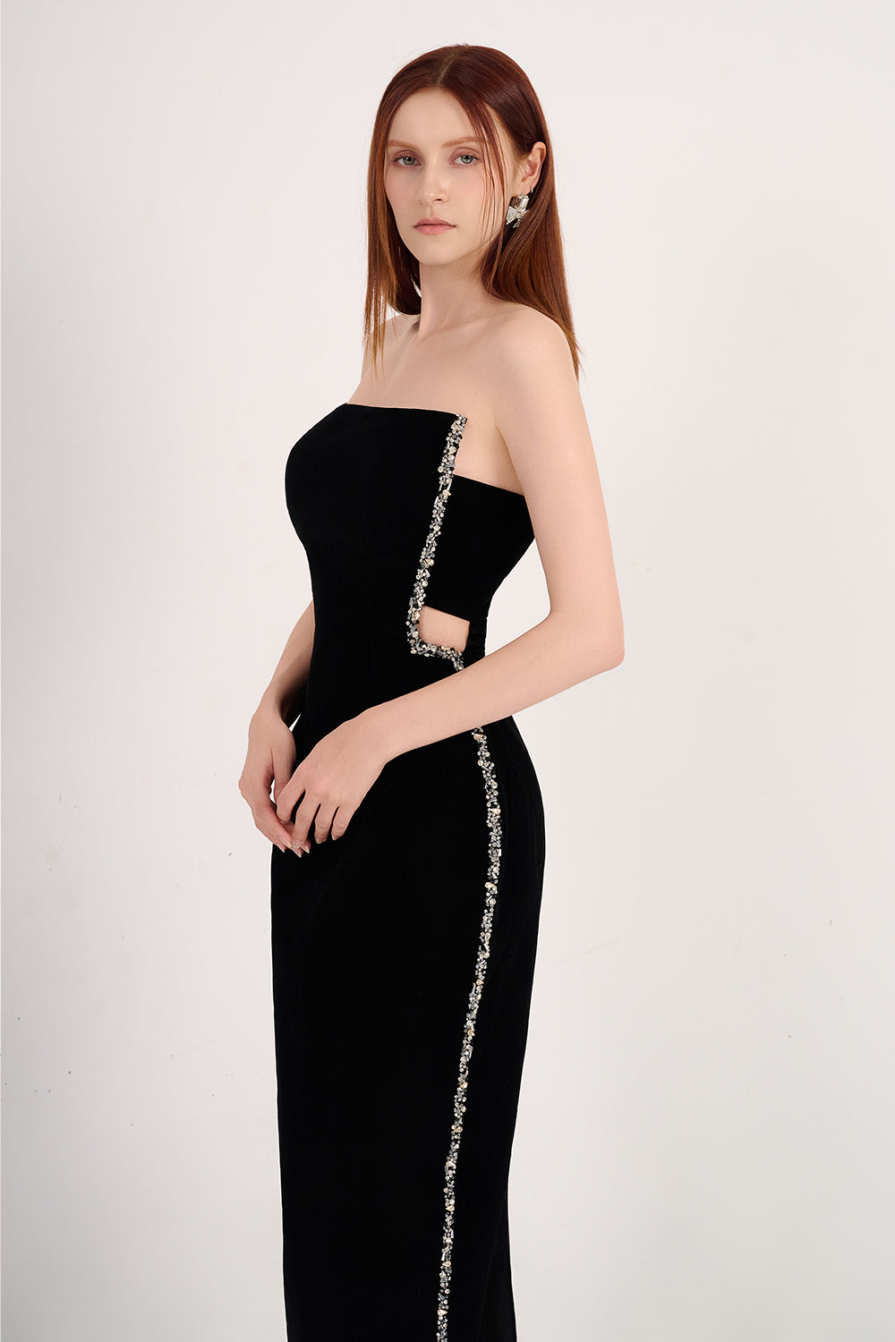 Anais Sheath Straight Across Neck Velvet Maxi Dress