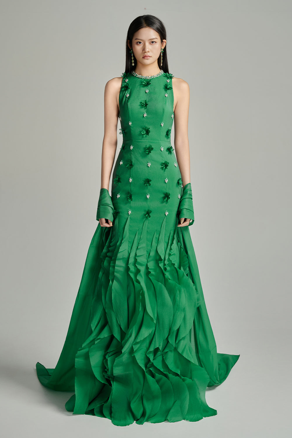 Potter Mermaid Jewel Neck Organza Floor Length Dress