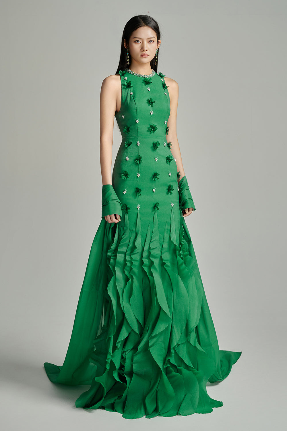 Potter Mermaid Jewel Neck Organza Floor Length Dress