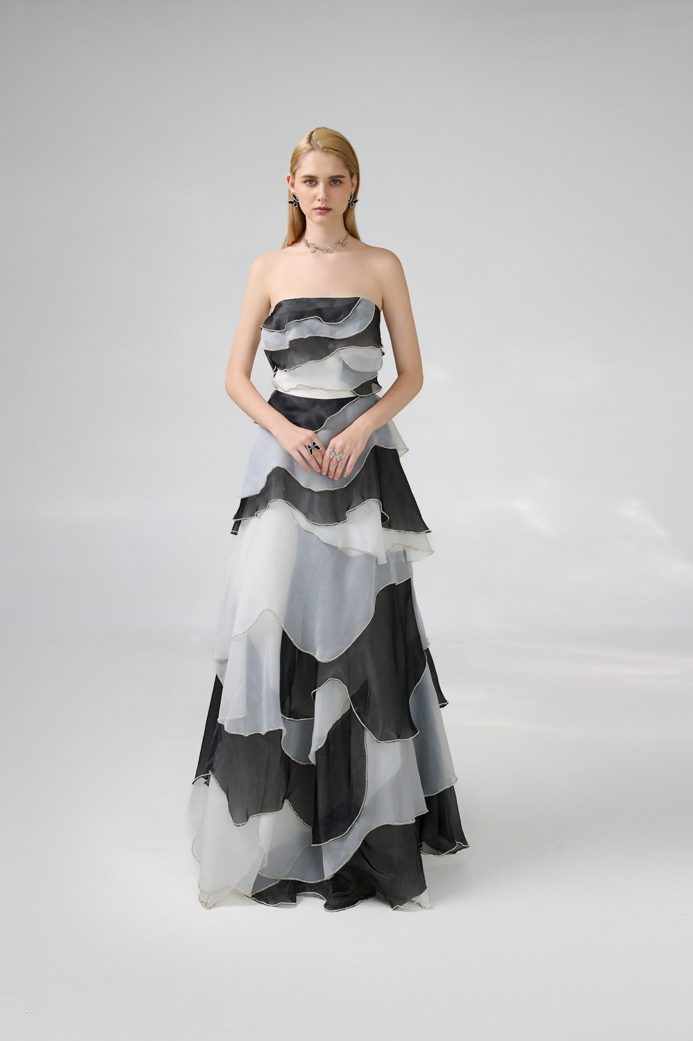 Bobby Strapless Back Zipper Organza Floor Length Dress