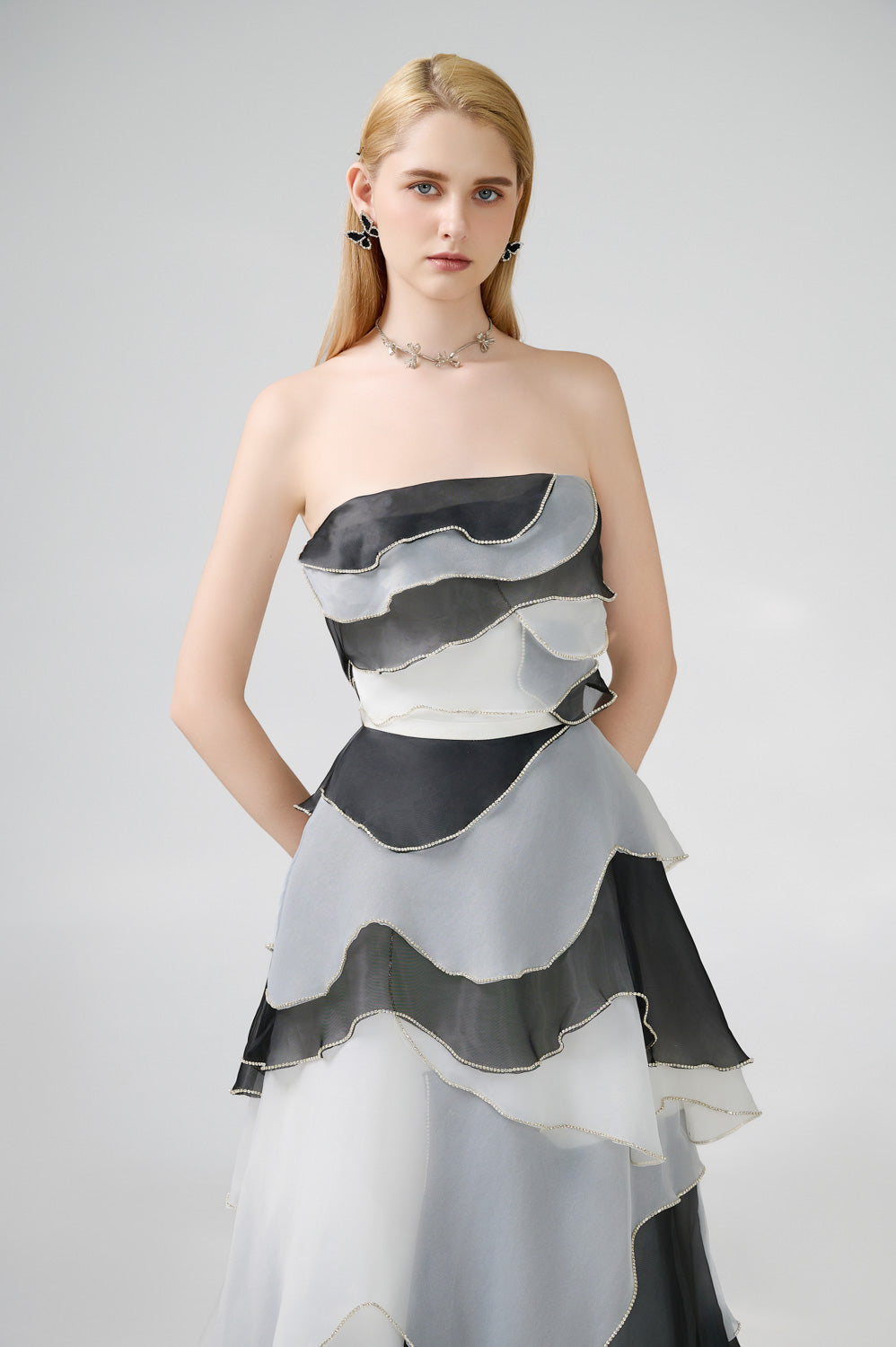 Bobby Strapless Back Zipper Organza Floor Length Dress